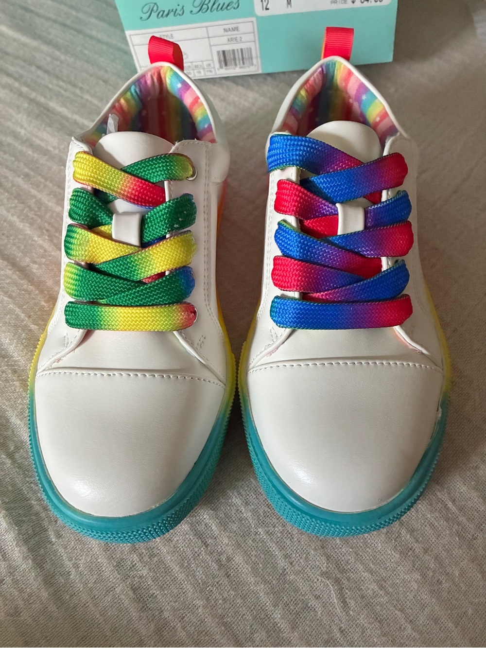 BTS Paris Blues Little Girls Kids White Sneakers Rainbow Details. Sz 12 $35 NEW